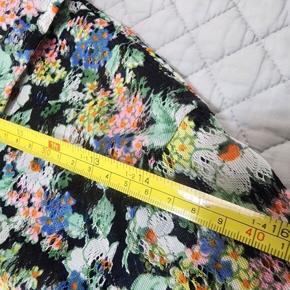 Vtg Lorisa Sheer Blouse Black Multi-Color Floral Print 1970s Button Up Top - Picture 6 of 9
